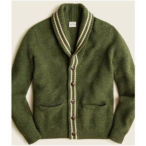 NWT J Crew (mens) Textured rugged merino wool shawl cardigan with striped trim L